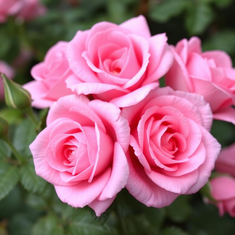 Pink garden roses in bloom