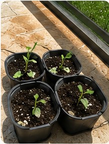 Seedlings just planted in containers.