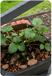 Strawberry transplant in a planter.