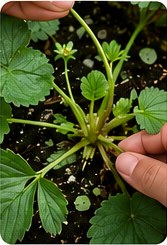 Strawberry plant developing new leaves.