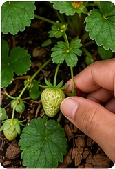 Small green strawberries forming.